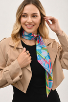 Vivisence Carré de Soie Femme 65 x 65 cm, Foulard en Soie Naturelle 14 Momme, Bords Roulottés à la Main, bleu/rose
