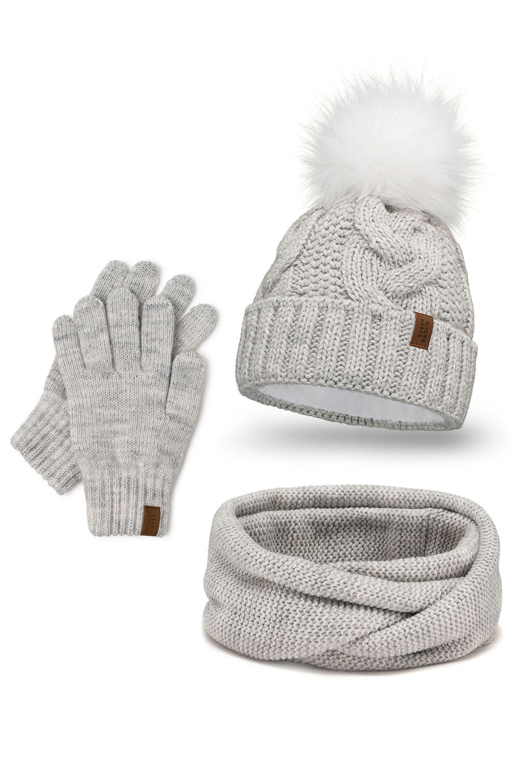 Vivisence Women Winter Hat Scarf And Gloves Set Soft Fleece Lining Cozy Warmth, beige melange