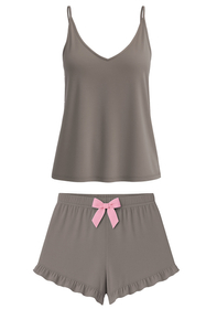 Vivisence Women's Pyjama Set Viscose V-Neckline Decorative Bow 2044, 