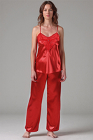 Vivisence Women's Pyjama Set Satin with Lace Detail Perfect Sleep Comfort 2035, red