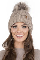 Vivisence Bonnet À Pompon Femme Chaud Et Doux Idéal Pour L’Hiver 7014, beige
