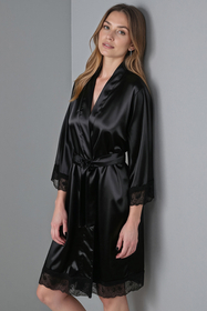 Vivisence Peignoir pour Femme Satin Noué à la Taille Confort pour Nuit 5032, noir