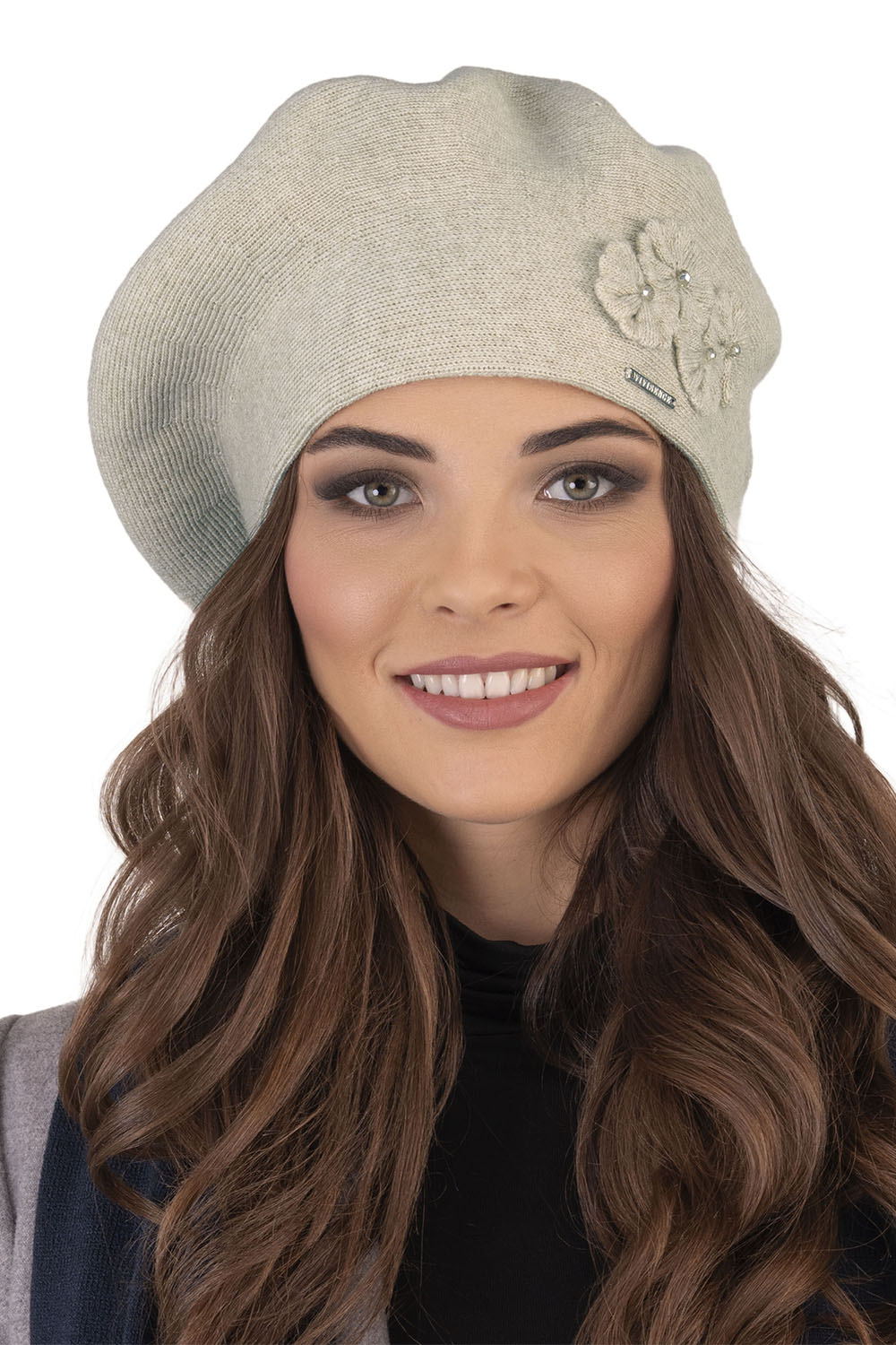 Vivisence Baskenmütze Damen Elegant Blume Warm Herbst Winter Accessoire 7006, beige