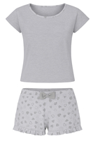 Vivisence Damen Schlafanzug Kurzarm Set Baumwolle Kimonoärmel Shorts Komfort, grau