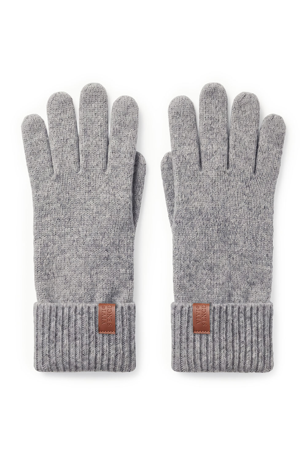 Vivisence women's knitted gloves with ribbed cuff warm and stretchy, grey