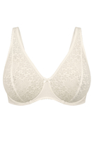 Vivisence Women’s Underwire Lace Bra, Soft Floral Lace Everyday Bra with Adjustable Straps and Smooth Microfibre Back, ecru