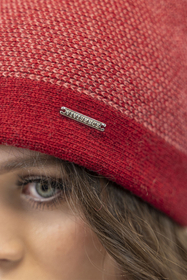 Vivisence Bonnet À Pompon Femme Tricoté Motif Pied-De-Poule Subtil 7095, pied-de-poule rouge