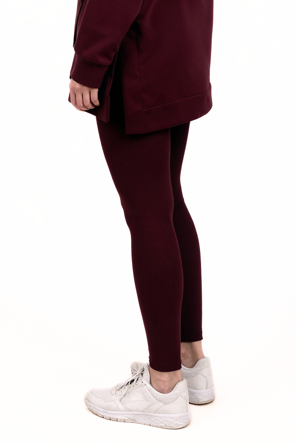 Vivisence Womens Leggings Ribbed Cotton Blend Elastic Waist All Day Comfort, maroon