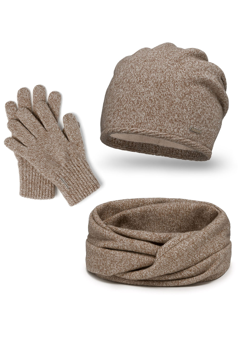 Vivisence Women's Winter Set Including Hat Scarf And Gloves With Perfect Fit Design Warm And Soft Woolen Yarn Insulated Lining Ideal For Cold Winter And Autumn Days, beige melange