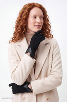 Vivisence Women’s Knitted Gloves Wool Blend Genuine Leather Trim, black