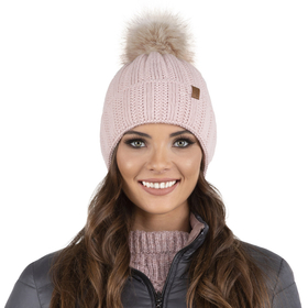 Vivisence Damen Bommelmütze Winter Fleecefutter Kunstpelzbommel Strickmützen 7019, puderrosa