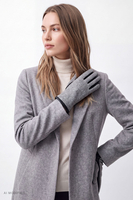 Vivisence Women's Wool Blend Gloves Leather Trim Warm Knitted, Grey