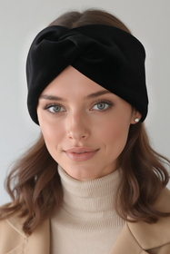 Vivisence Bandeau Femme Hiver Automne Chaud Couvre-chefs d'hiver Confortable Élégant Accessoire Cheveux Entrelacé Devant Tricot Extensible Idéal Journées Froides, noir