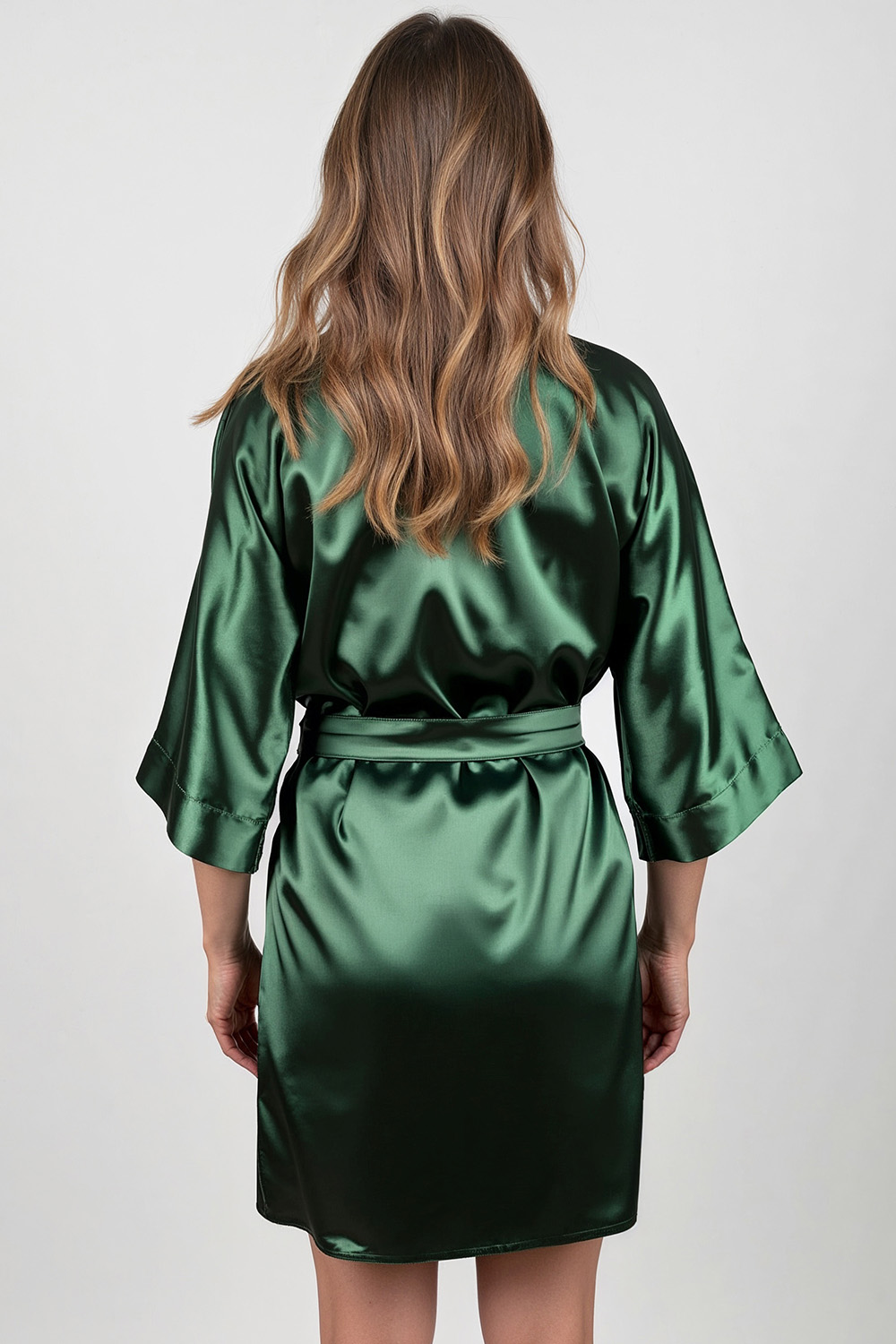 Vivisence Damen Satin Kimono Mit Bindegürtel Für Bequemen Komfort Zuhause, Grün