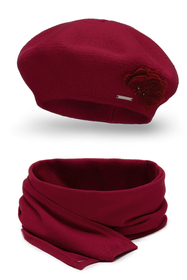 Vivisence Elegant Women's Winter Set Classic Beret And Matching Wool Scarf Made From Warm And Soft Fabric Ideal For Cold Winter And Autumn Weather, maroon