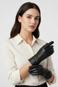 Vivisence Women Winter Leather Gloves Soft Natural Leather Cozy Wool Lining, Black