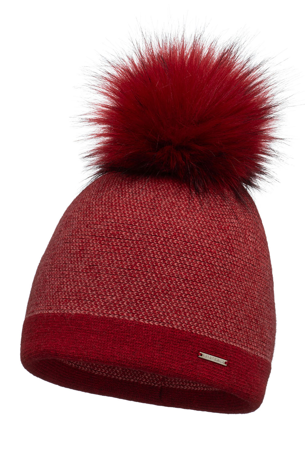 Vivisence Damen Bommelmütze Winter Bommel Strickmütze Subtilem Pepitamuster 7095, rotes Pepitamuster