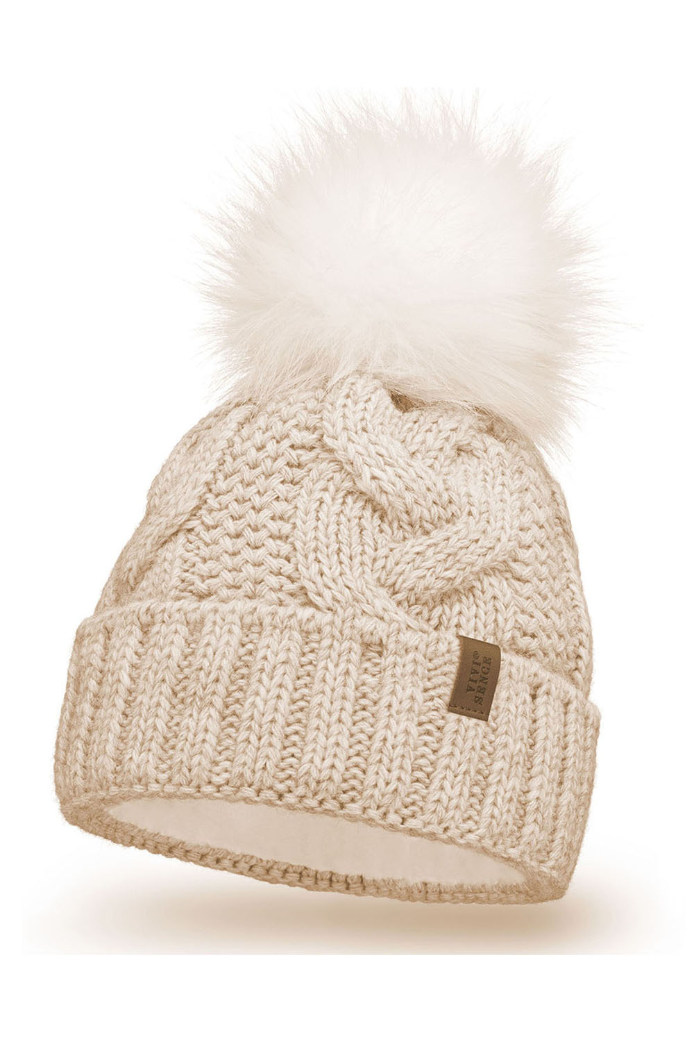 VIVISENCE Wintermütze mit Bommel Damen Warmes Ideal Für Kalte Wintertage 7014, hellbeige
