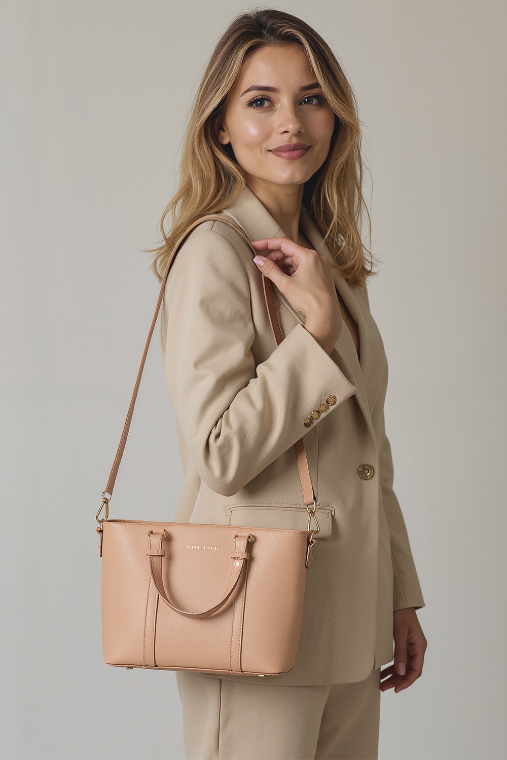 Vivisence Sac Porté Main Femme Compartiment Zippé L'élégance au Quotidien, beige