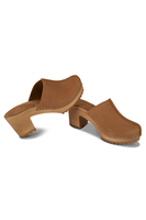 Vivisence Women’s Nubuck Clogs, Wooden Sole, Closed Toe Slip On Shoes with Heel, Comfortable Daily Wear, Light Brown