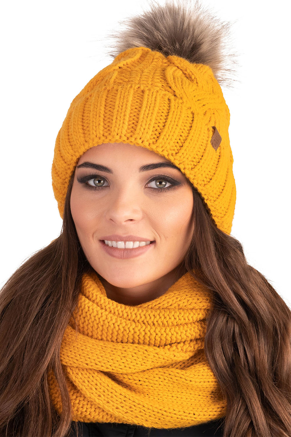 Vivisence Bonnet Femme Et Écharpe Pour L'automne et L'hiver À Pompon Cache-cou Ensemble Classique En Fils Chauds Avec Doublure En Polaire Parfait Pour Les Journées Froides 7014, marron