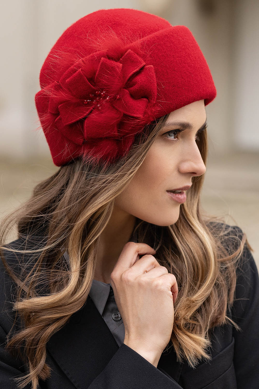 Vivisence Damen Mütze Winter Toque Schurwolle Handgefertigte Herbst Warme 7093, Rot