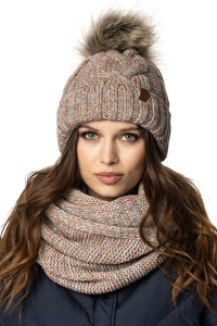 Vivisence Bonnet Femme Et Écharpe Pour L'automne et L'hiver À Pompon Cache-cou Ensemble Classique En Fils Chauds Avec Doublure En Polaire Parfait Pour Les Journées Froides 7014, brun mélange