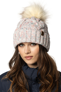Vivisence Bonnet À Pompon Femme Chaud Et Doux Idéal Pour L’Hiver 7014, blanc mélange
