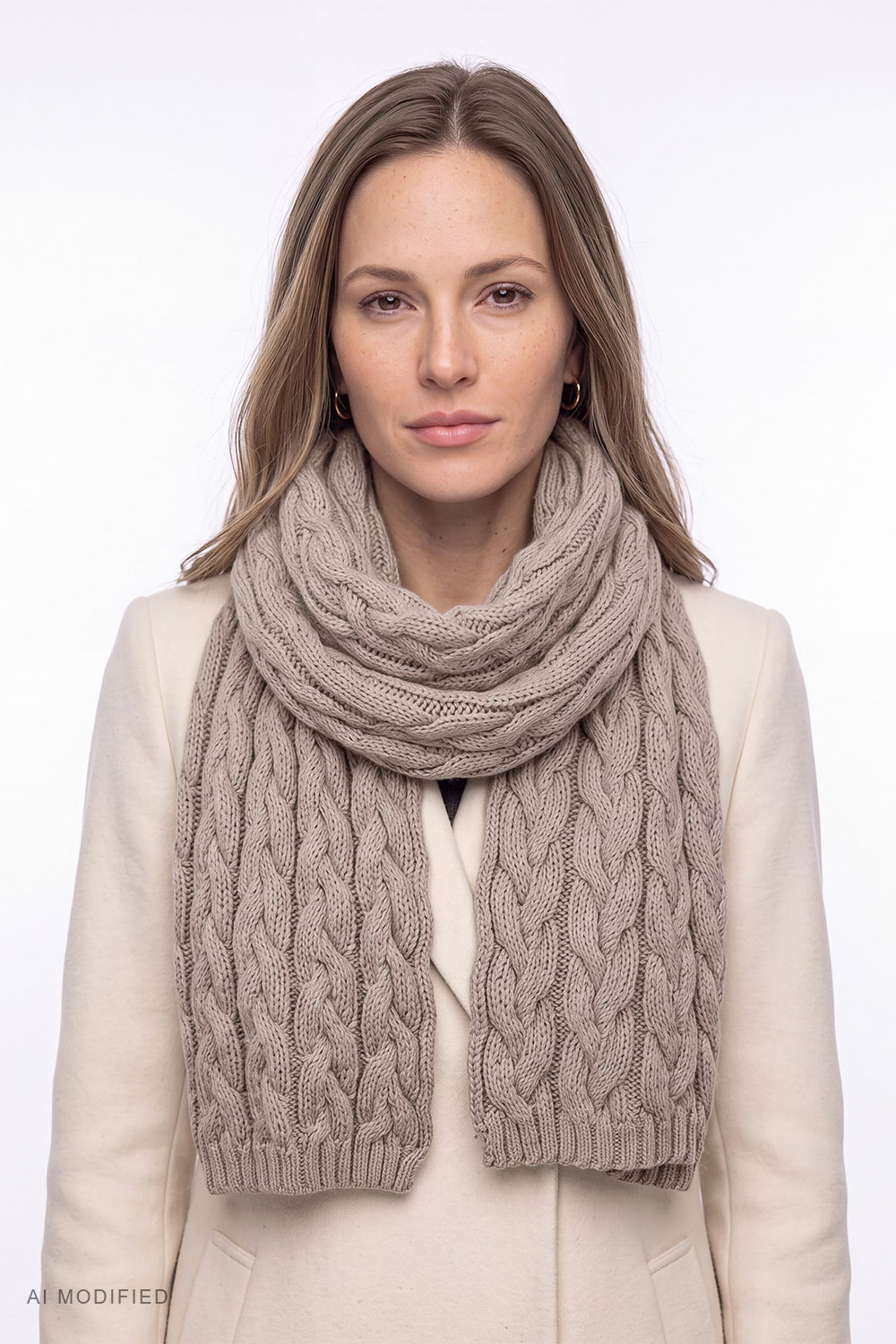 Vivisence ensemble bonnet pompon tricot laine merino écharpe femme hiver, beige