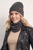 Vivisence Damen Set Mütze und Loop Schal Rippstrick, dunkelgrau