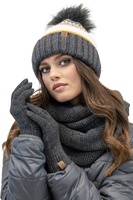 Vivisence Bonnet Cache-Cou Pliable Et Gants Pour Femme L'Automne et L'Hiver Ensemble À La Mode Ajusté Avec Doublure Polaire Antistatique Confortables En Fil Chaud Doux Avec Pompon Écologique 7099 Kmpl, gris foncé