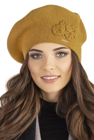 Vivisence Baskenmütze Damen Elegant Blume Warm Herbst Winter Accessoire 7006, senffarbe
