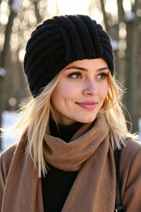 Vivisence Femme Bonnet Hiver Maille Merinos et Coton Ajusté Chaleur Confort, noir