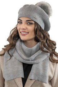 Vivisence Elegant Women's Winter Set Including Beret With Pompom And Matching Scarf Made Of Warm Fabric Perfect For Cold Winter And Autumn Days, light grey