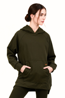 Vivisence Women Hoodie Soft Cotton Elastane Pullover Hood Everyday Comfort, Green