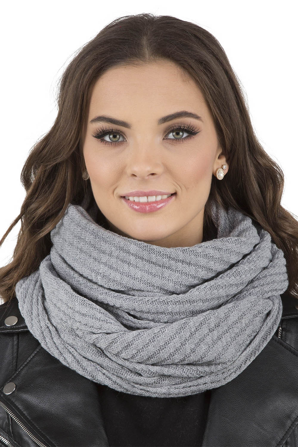 Vivisence Loop Scarf Double Layered Ideal For Cold Winter Days 7017S, light grey