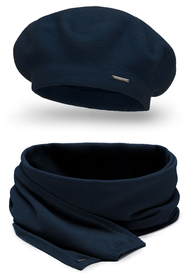 Vivisence Béret Et Écharpe Femme Pour L'automne et L'hiver En Laine Et Acrylique Ensemble Chic Pour L'Hiver Accessoire Mode Durable Pour Cadeau Parfait Confort Et Élégance 7005Kmpl, bleu foncé