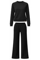 Vivisence Women’s 2 Piece Lounge Set, Crew Neck Sweatshirt and Flared Trousers with Pockets, Soft Stretch Co Ord Set, black