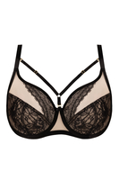 Vivisence Soutien-Gorge Femme Non Rembourré à Armatures Dentelle Florale Jacquard Gasa Bandes Déco Bretelles Réglables Sexy Élégant Lingerie Quotidienne, noir