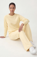 Vivisence Women’s 2 Piece Lounge Set, Crew Neck Sweatshirt and Flared Trousers with Pockets, Soft Stretch Co Ord Set, banana