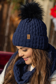 Vivisence Wintermütze mit Bommel Damen Warmes Ideal Für Kalte Wintertage 7015, dunkelblau