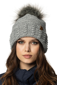 Vivisence Women's Pom Pom Hat Fleece Lined Perfect Fit Extra Warm, light grey
