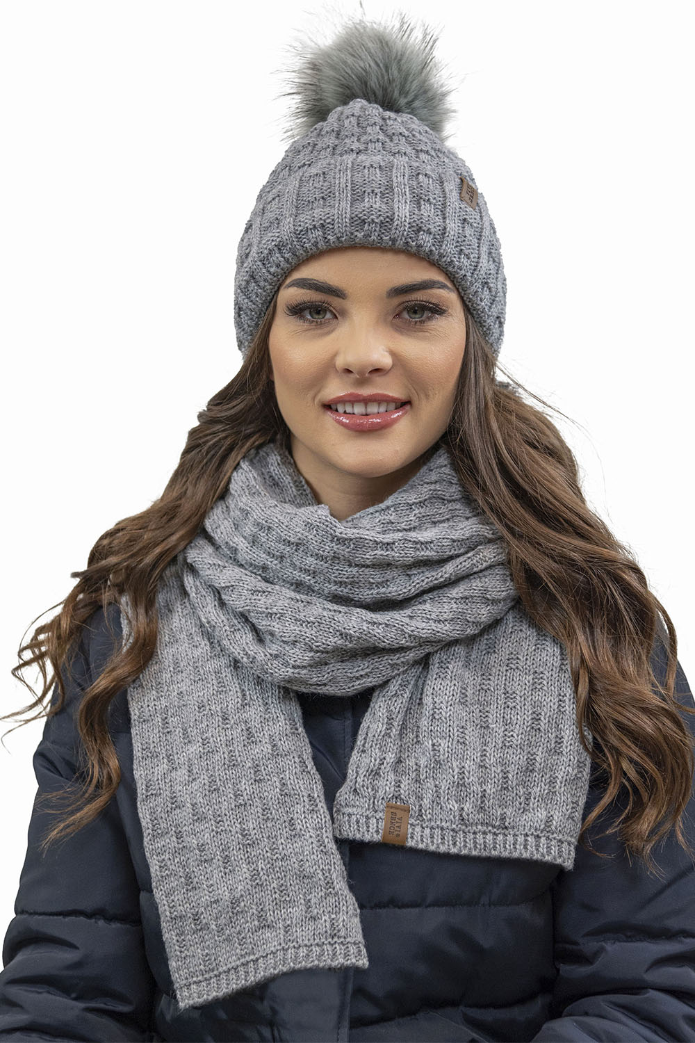 Vivisence Stylish Women's Winter Set Hat With Pompom And Warm Fleece Lining Paired With Classic Matching Scarf Made From Soft And Warm Fabric Perfect For Cold Weather, light grey