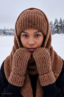 Vivisence ensemble hivernal femme bonnet écharpe gants chaud, brun