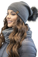 Vivisence Damen Bommelmütze Winter Bommel Klassischen Stil Verlängerter Sitz 70105, graphit