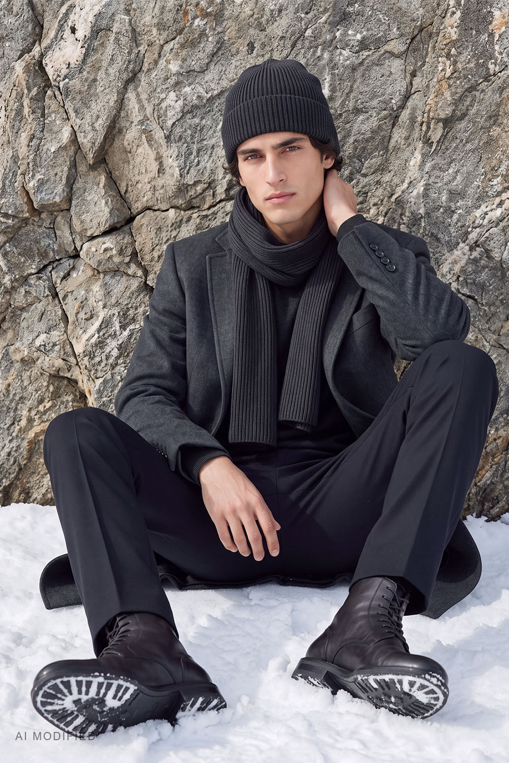 Vivisence Classic Men's Wool-Blend Beanie Hat Ribbed Knit, graphite