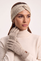 Vivisence Femme ensemble hiver bandeau écharpe gants maille douce, beige