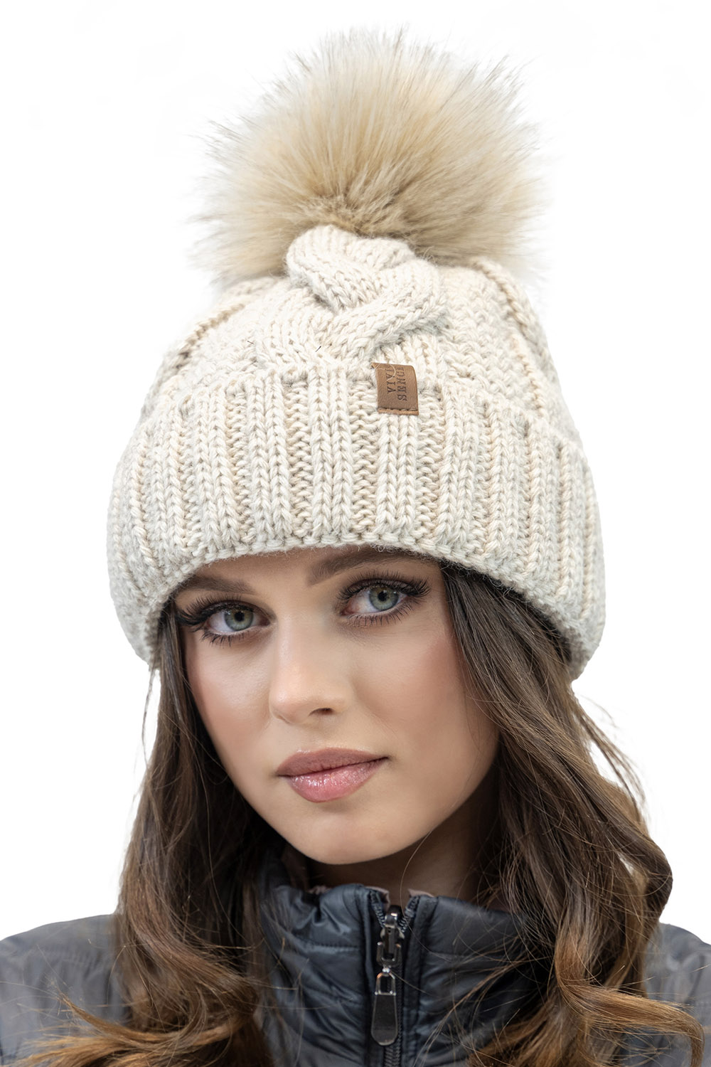 Vivisence Winter Hat With Pom Pom For Women Warm Ideal For Cold Days 7014, light beige