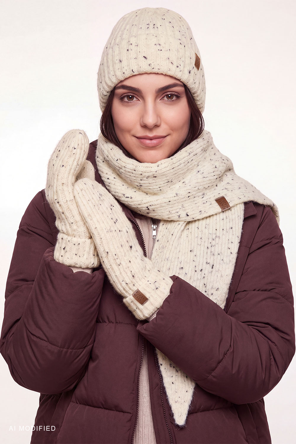 Vivisence bonnet beanie côtelé femme à revers chaud et doux, crème