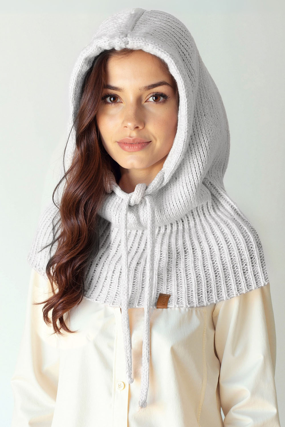 Vivisence Women Winter Hood Merino Wool Knitted Drawstring Fit Cozy Warmth, Grey